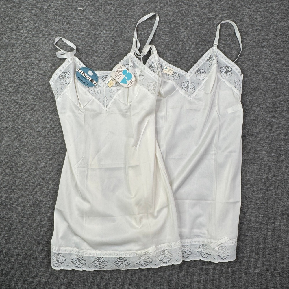 Vassarette Juniors Vintage White Nylon Lace Trim Slip Dress Size 5 New Lot of 2‎
